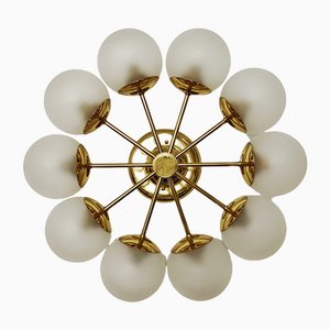 German Brass and Etched Glass Ceiling Lamp from Kaiser Leuchten, 1960s