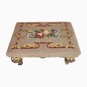 Antique Footstool with Gobelin Cover and Leaf Gilded