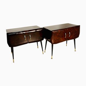 Bedside Tables in Briar and Brass, 1960s, Set of 2