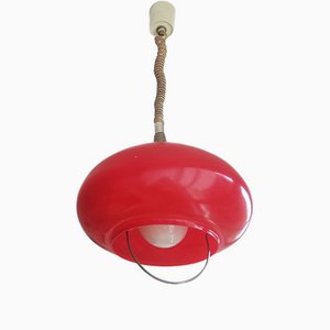 Mid-Century Modern Italian Red Glass Pull Down Hanging Lamp