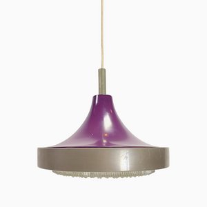 Vintage Pendant Lamp in Aluminum & Purple Glass, 1960, Set of 2