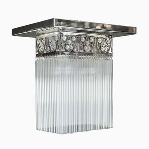 Jugendstil Rectangular Nickel-Plated Ceiling Lamp with Glass Sticks