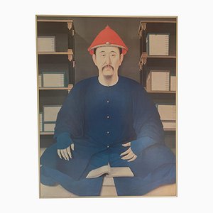 Impresión vintage de Kangxi en biblioteca. Impresión vintage del emperador Kangxi. Decoración china.