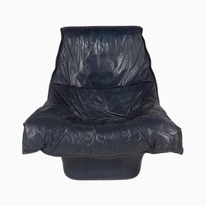 Vintage Space Age Dark Blue Leather Lounge Chair
