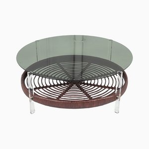 Rattan Glass Acrylic Glass Coffee Table from T Spectrum, 1970s