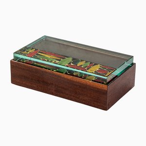 Wooden and Painted Glass Box from Fontana Arte, 1950s