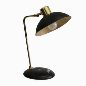 Lámpara de escritorio francesa Art Déco en negro y dorado, años 50