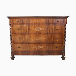 Antique Inlaid Walnut Chest of Drawers with Marble Top, 1820s
