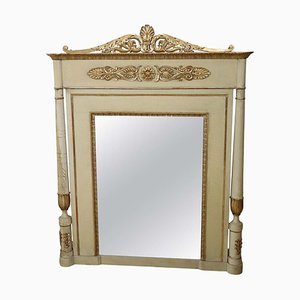 Large Antique Carved Gilded and Lacquered Wood Wall Mirror, 1800s