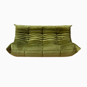 Green Velvet Togo 3-Seat Sofa by Michel Ducaroy for Ligne Roset, 1970s