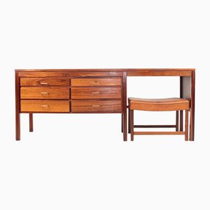 Mid-Century Danish Modern Desk in Rosewood with Stool, 1960s