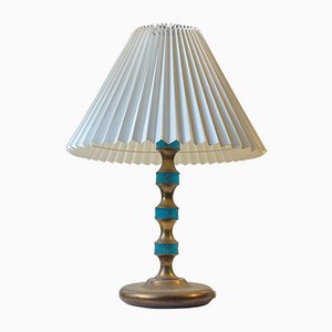 Scandinavian Blue Glass and Brass Table Lamp by Vitrika, 1960s