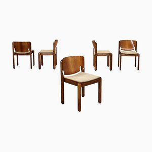 Chairs Plywood and Fabric by Vico Magistretti for Cassina, Italy, 1960s, Set of 5