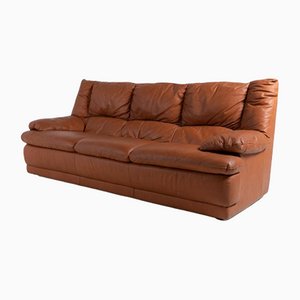 Vintage Cognac Leather 3-Seat Sofa, Italy