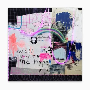 Manuela Karin Knaut, Well Worth the Hype, 2021, Mixed Media Collage with LED Lights on Canvas