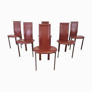 Red Leather Dining Chairs by Cattelan Italy, 1980s, Set of 6