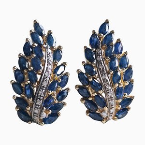 Vintage 14k Gold Earrings with Sapphires and Diamonds, 1970s