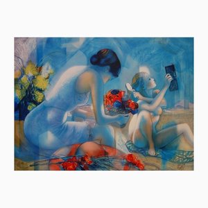 Jean-Baptiste Valadie, Blue Breeze: Mother and Daughter, Original Lithograph