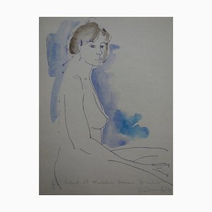 Alain Bonnefoit, Profil Nude, Original Watercolor