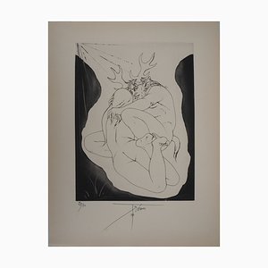 Incisione originale di Pierre-Yves Tremois, Acteon Faune et femme