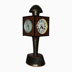 Vintage Metal Bronze and Leather Pedestal Clock