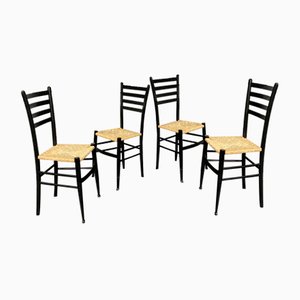 Schwarze Spinetto Stühle aus Bastgeflecht von Chiavari, Italien, 1950er, 4er Set