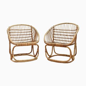 Mid Century Rattan Lounge Chairs, 1960s, Set of 2