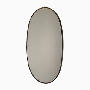 Oval Mirror with Brass Frame, Italy, 1950s