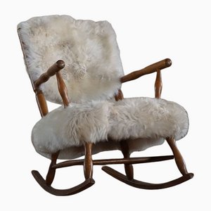 Danish Rocking Chair in Beech Reupholstered in Lambswool, 1940s