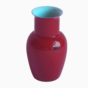 Red and Turquoise Cased Murano Glass Vase by Carlo Moretti for L'isola Venice, 1960s
