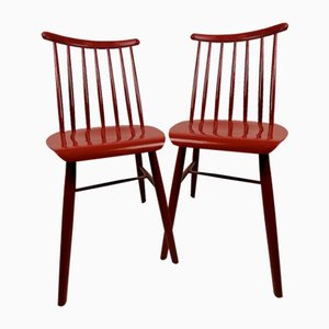 Vintage Bordeaux Red Wooden Dining Chairs by Ilmari Tapiovaara, 1960s, Set of 2