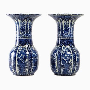 Delft Royal Sphinx Earthenware Vases from Boch Frères, 19th-Century, Set of 2
