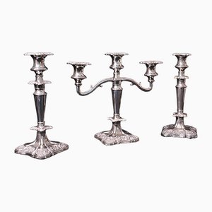 Antique English Victorian Silver Plated Candlesticks, Set of 3