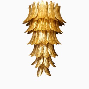 Lampadario lungo in vetro di Murano dorato