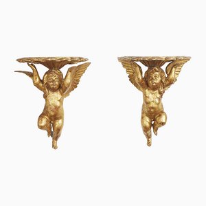 Golden Shelves with Putti, 1800s, Set of 2