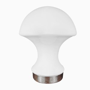 Lámpara de mesa Mushroom retro de vidrio opalino blanco, años 80