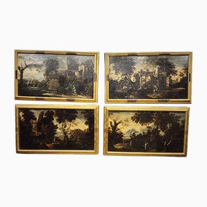 Alessandro Magnasco, Landscapes with Figures, 17th Century, Oil Paintings on Canvas, Set of 4