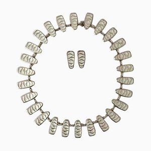 Sterling Silber mit Emaille Halskette und Ohrclips von David Andersen, 3er Set