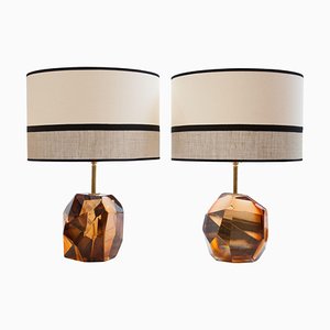 Lámparas de mesa modernas Mid-Century de cristal de Murano naranja, años 50. Juego de 2