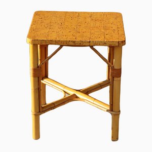 Mid-Century French Bamboo-Cork Stool, End Table or Plant Stand