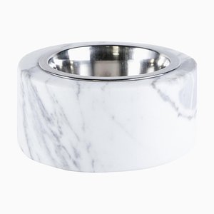 Rounded White Carrara Marble Cat or Dog Bowl from FiammettaV Home Collection