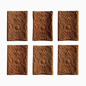 Antique Tiles with Sun and Asbtract Decoration, Set of 6