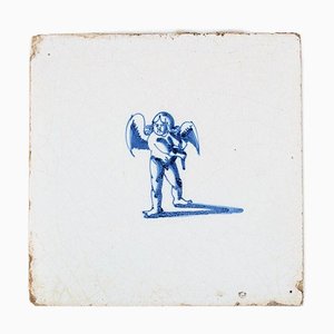 Dutch Delft Earthenware Tile with Cupid, Netherlands, 17th Century