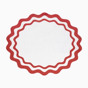 OLAS White/Blood Orange Linen Placemat from Los Encajeros