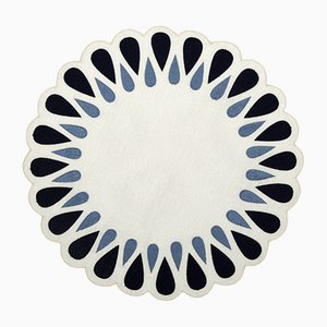 DROPS Off White/Navy Embroidered Linen Placemat from Los Encajeros