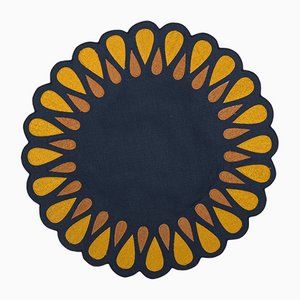 DROPS Off Navy/Mustard Embroidered Linen Placemat from Los Encajeros