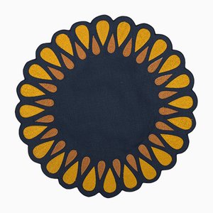 DROPS Off Navy/Mustard Embroidered Linen Placemat from Los Encajeros