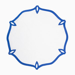 OLIMPIA Palace Blue Embroidered Linen Placemat from Los Encajeros