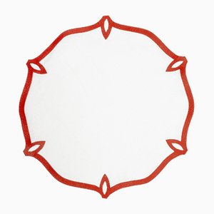 OLIMPIA Blood Orange Embroidered Linen Placemat from Los Encajeros