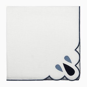 DROPS White/Navy Embroidered Linen Napkin from Los Encajeros